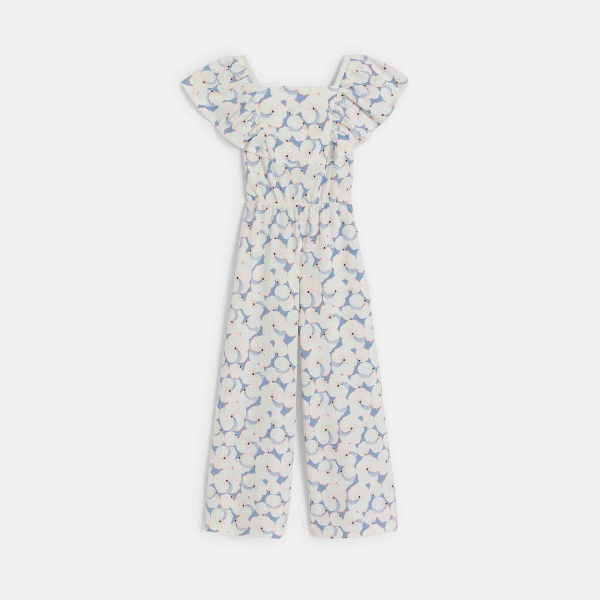 بدلة جمبسوت طويلة، بللون الأزرق السماوي وبرسوم مطبوعة، للفتيات